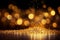 Abstract festivity Golden glitter spatter on a bokeh lighting background