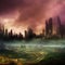 Abstract fictional scary dark wasteland city background dark ominous