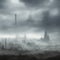 Abstract fictional scary dark wasteland city background mist covers city