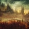 Abstract fictional scary dark wasteland city background mysterious city