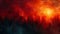 Abstract fiery sunset over digital cityscape