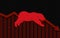 Abstract financial chart with red color downtrend line graph and bear go down on black color background