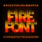 Abstract fire alphabet font. Flame effect letters and numbers on a dark background.
