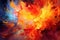 Abstract Fire Dance: dynamic panorama capturing the fiery dance of abstract flames, with vibrant colors, swirling movements