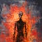 Abstract Fire With Skeleton: Moody Figurative Acrylic Painting