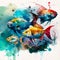 Abstract, fish, animals, vivid, high-definition, watercolor style, era background wall art