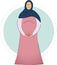 Abstract flat arabic muslim preagnant woman mother holding baby, wearing beautiful hijab and fashion abaya. Period of preagnancy i