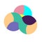 Abstract flat composition from three colorful spheres. Balance circles, geometry pastel colors icon. Vector template. Eps 10