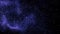 Abstract flight of purple particles on dark background. Animation. Amazing space dust, bright moving comet and its