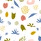 Abstract Flora and Tropical Foliage as Trendy Seamless Vector Pattern