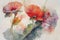 Abstract floral background of the red poppies. Watercolor painting of surreal red flowers.