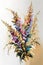 Abstract floral oil painting. Colorful snapdragon flower on gold and white background