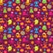 Abstract floral seamless background with monsters and patterns