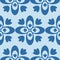 Abstract floral seamless pattern on blue background, patchwork textile design