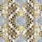 Abstract floral seamless pattern. Elegance silver background wallpaper with floral gold shapes, figures, abstract white 3d flower