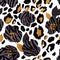 Abstract floral seamless pattern: flowers with zebra stripes, leopard skin print