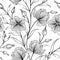 Abstract floral seamless pattern. Line art drawn flower banchs