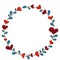 Abstract Flower hearts and leaves wreath illustration for decoration on Valentine\\\'s day ,wedding and romance concept.