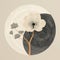 Abstract Flower Illustration With Isolated Tree Ring In Eggshell And Grey Palette