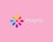 Abstract flower logo. Sunburst logotype. Colorful flash icon in flat style. Vector illustration.