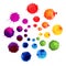 Abstract flower made of watercolor blobs. Colorful abstract vector ink paint splats. Color wheel.