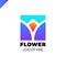 Abstract flower tulip logo in square icon vector design. Elegant linear premium symbol.