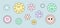 Abstract flowers faces, decorative chamomile or daisy characters. Retro pastel colors flower characters, flat stickers