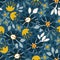 Abstract flowers seamless pattern