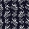 Abstract flowers seamless pattern, floral monochrome vector background. Fantasy white on a dark blue backdrop. For the