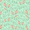 Abstract flowers seamless pattern, outline drawing, minimalistic illustration, vector background. Pink closed flower buds, stalks