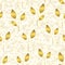 Abstract flowers seamless pattern, outline drawing, minimalistic illustration, vector background. Yellow closed flower buds, stalk