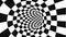 Abstract flowing checkered tunnel optical illusion. Black and white chequer motion pattern. Seamless loop background