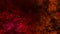 Abstract flowing particles. Hot burning surface like lava or chemical reaction. Small particles moving on red and dark background