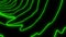 Abstract fluctuating neon green bending stripes on a black background. Design. Rippling blue neon arcuate shaped lines.