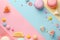 Abstract food background with ingredients such as fruits sweets and berries in pastel colors.