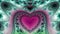 Abstract fractal background made out of central heart shaped symbol created by decorative ornaments, all in dark vivid pink,green