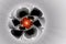 Abstract fractal image of a transparent flower with an orange middle, similar to a smoky Crystal