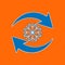 Abstract freezing vector flat icon isolated on orange background. Snowflake icon