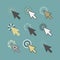 Abstract funky active click cursor pointers icons set on teal