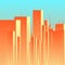 Abstract futuristic city vector background. View of town center with towers.