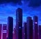 abstract futuristic modern cityscape skyscaper line at night during sunset created with generative ai technology