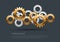 Abstract gears gold silver overlap on gray design modern industrial futuristic background vector