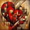 Abstract geometric art expressing passion through a cubist heart. AI generation