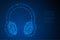 Abstract Geometric Circle dot pixel pattern Wireless Headphone shape, music instrument concept design blue color illustration