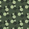 Abstract geometric lemon slice ornament with leaves seamless pattern. Dark pale green background