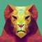 Abstract geometric lioness head. Muzzle of a lion. Stylized polygonal portrait of an African feline predator. AI