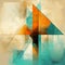 Abstract Geometric Painting In Light Turquoise And Dark Amber