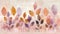 Abstract geometric patterns in lavender and peach, serene spring awakening beauty