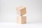 Abstract geometric real wooden cube with surreal layout on white background