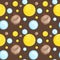 Abstract geometric seamless pattern with circles. Brown Background with Polka Dot fabric. Trendy hand drawn texture